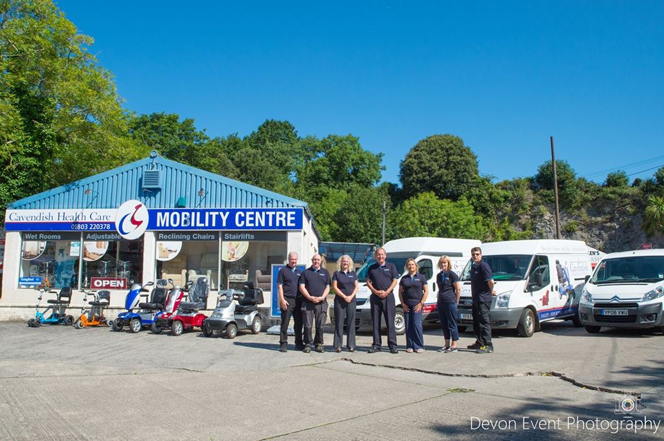Outside the Cavendish Mobility & Health Care showroom in Torquay (with staff) Outside the Cavendish Mobility & Health Care showroom in Torquay (with staff)